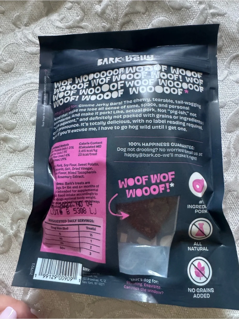 BARK in the Belly Pork Recipe Jerky Bars 3oz - No grains - Exp Jan/27